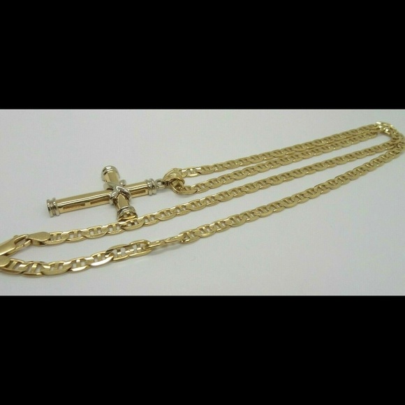 BEAUTIFUL 14K GOLD GUCCI LINK CHAIN CROSS PENDANT - Picture 4 of 9